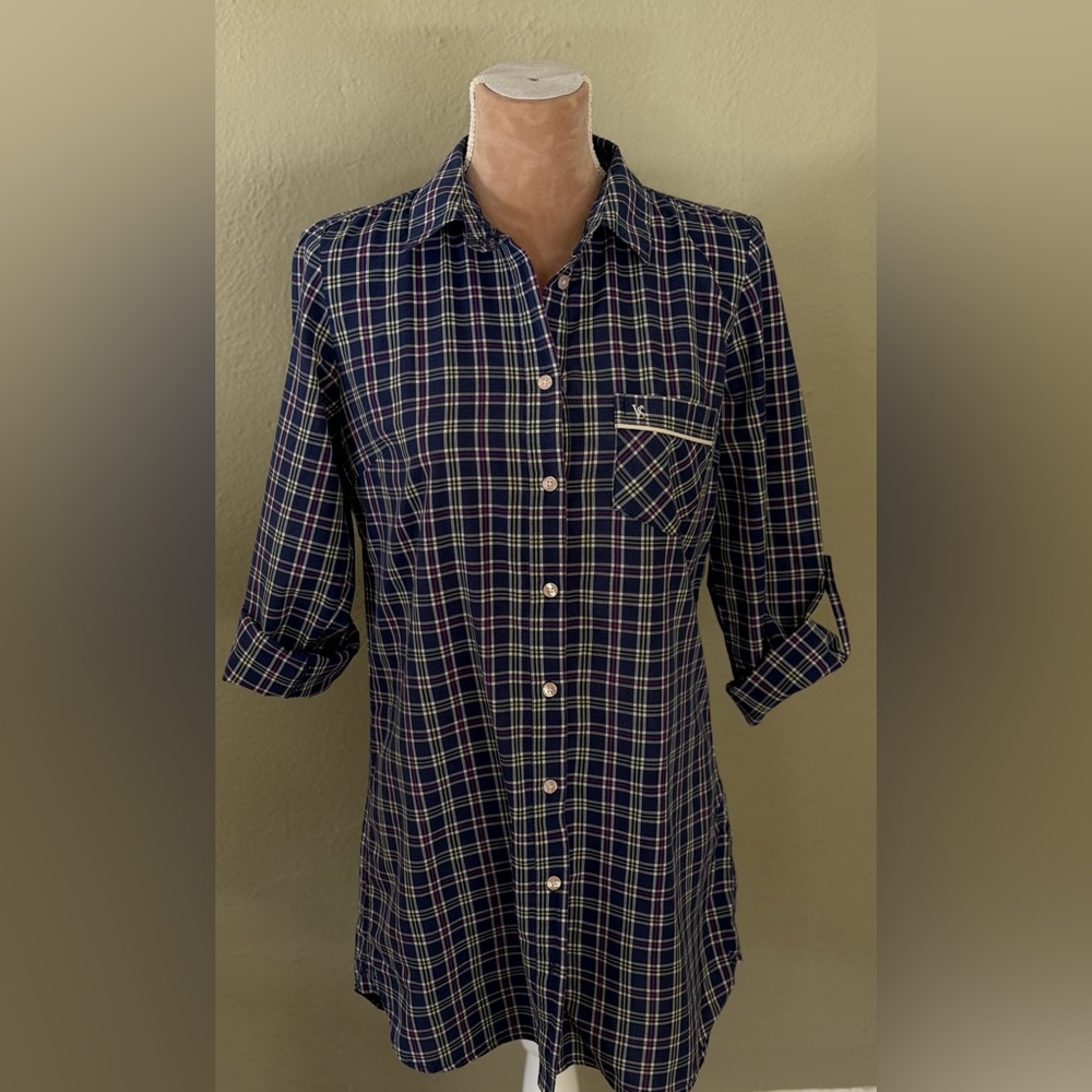Victoria Secret Navy Plaid Button-Up  Tunic - Picture 2 of 11